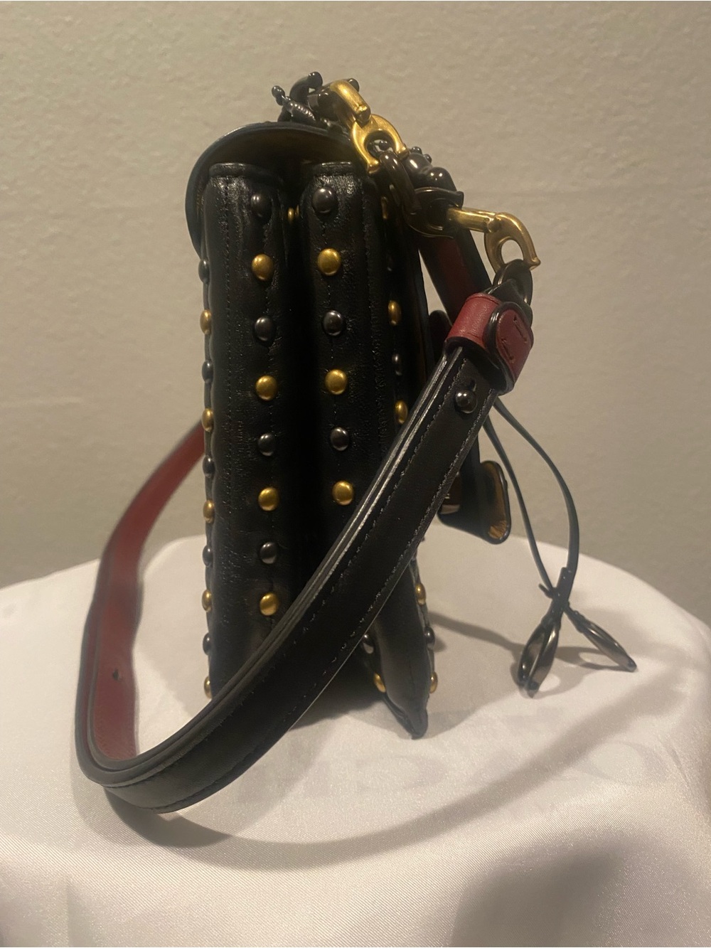 Coach Black Leather Studded Shoulder Bag with Gold Accents - Picture 11 of 11